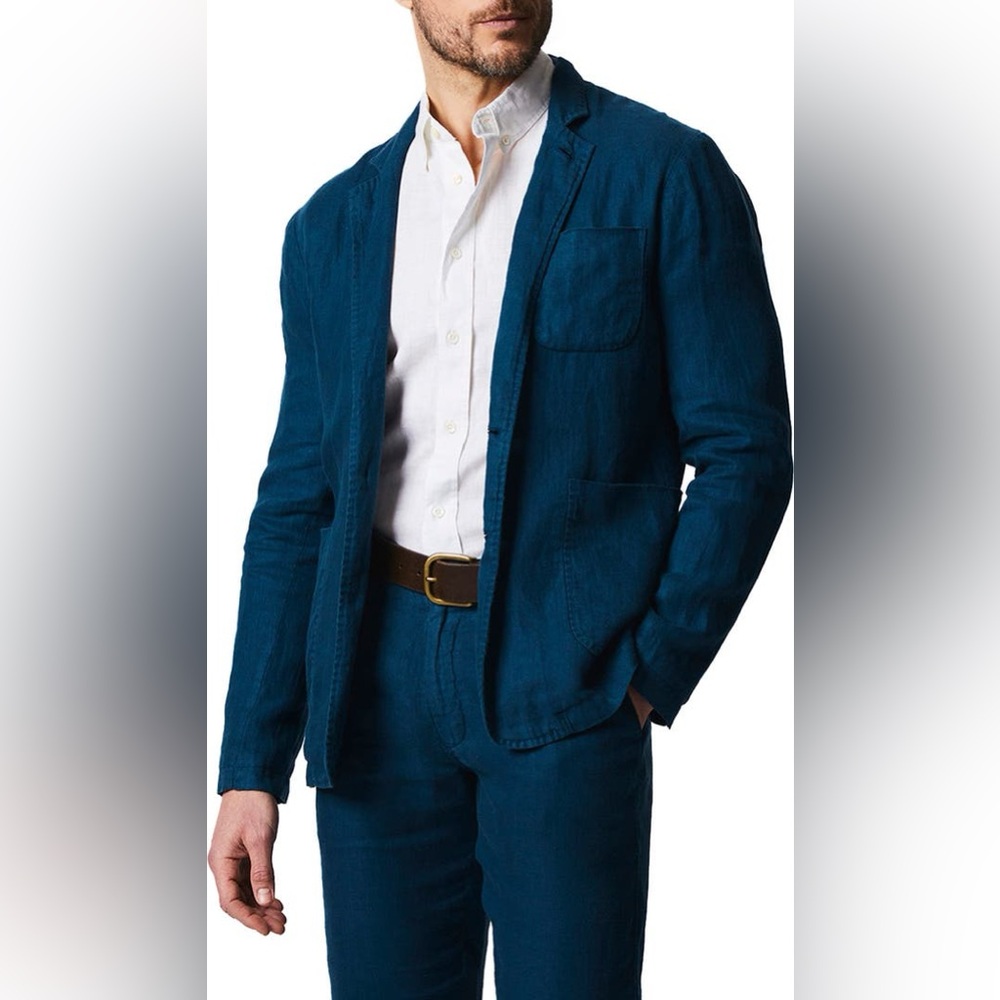 Billy Reid Archie Garment Dyed Linen Jacket Coastal Blue NWT